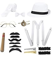 Set Accessori Anni '20 Uomo - Costume Gatsby Gangster, Con Cappello, Orologio, Papillon E Barba, 7 Pezzi