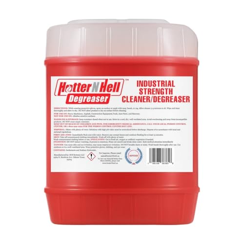 Hotter N Hell 5 Gallon Industrial Degreaser- melts oil, grease, and carbon- commercial grade cleaner for equipment, concrete, shop floors & engines