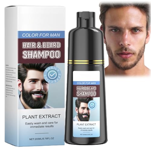 Beard Dye for Men,Beard Colour & Hair Dye Shampoo 3-in-1,Black Beard Dye for Natural Gray Coverage,Men's Hair Colour,Gentle Mustache & Beard Dye,Temporary & Halloween Use,200ml