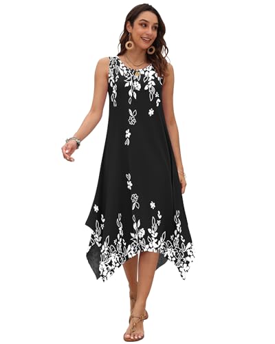 Image of AUSELILY Women's Summer Dresses Casual Sleeveless Midi Tank Beach Dress | Women's Asymmetrical Hem Sundress with Side Pockets, Great for Beach, Vacation & Daily Wear