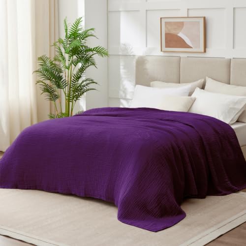 Image of Cotton Muslin Blankets for Adults, 6-Layer Large Throw, 50x70, Dark Purple