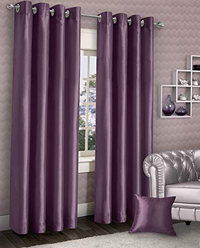 Faux Silk 90 x 90 Curtains Purple Ring Top Eyelet Readymade Fully Lined
