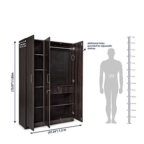 Image of Wakefit Wardrobe | 1 Year Warranty | Engineered Wood Almirah, Cupboard for Clothes Storage | 3 Door, 1 Drawer, 1 Hanging Space | Gingham - Napa Oak