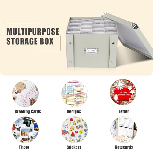 Lukeline Greeting Card Storage Box, Greeting Card Organizer Box With Dividers Holds 150+ Cards, Collapsible Assortment Box for Recipe, Envelopes, Stickers, Photos, Notecards - Thumbnail 6