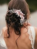Vakkery Blumenbraut Hochzeit Haarranbe Rose Gold Perle Haarteil Kristall Braut Haarschmuck für Frauen und Mädchen