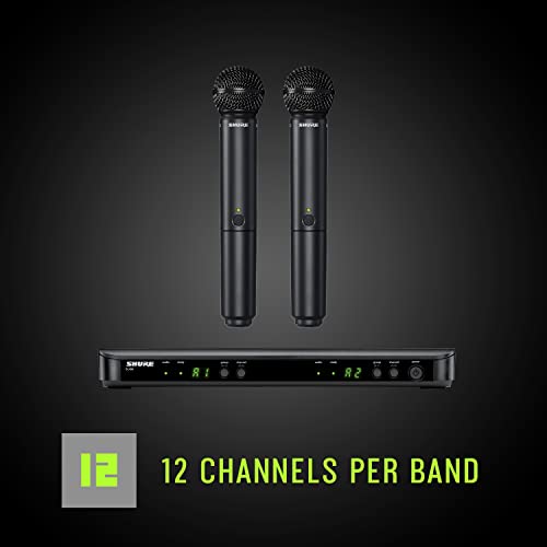 Shure Blx288/Sm58 Limited Edition Black Wireless Microphone System For Church, Karaoke, Vocals | 14-Hour Battery Life, 300 Ft Range | Includes (2) Sm58 Handheld Mics & Dual Channel Receiver | H9 Band #TOP6