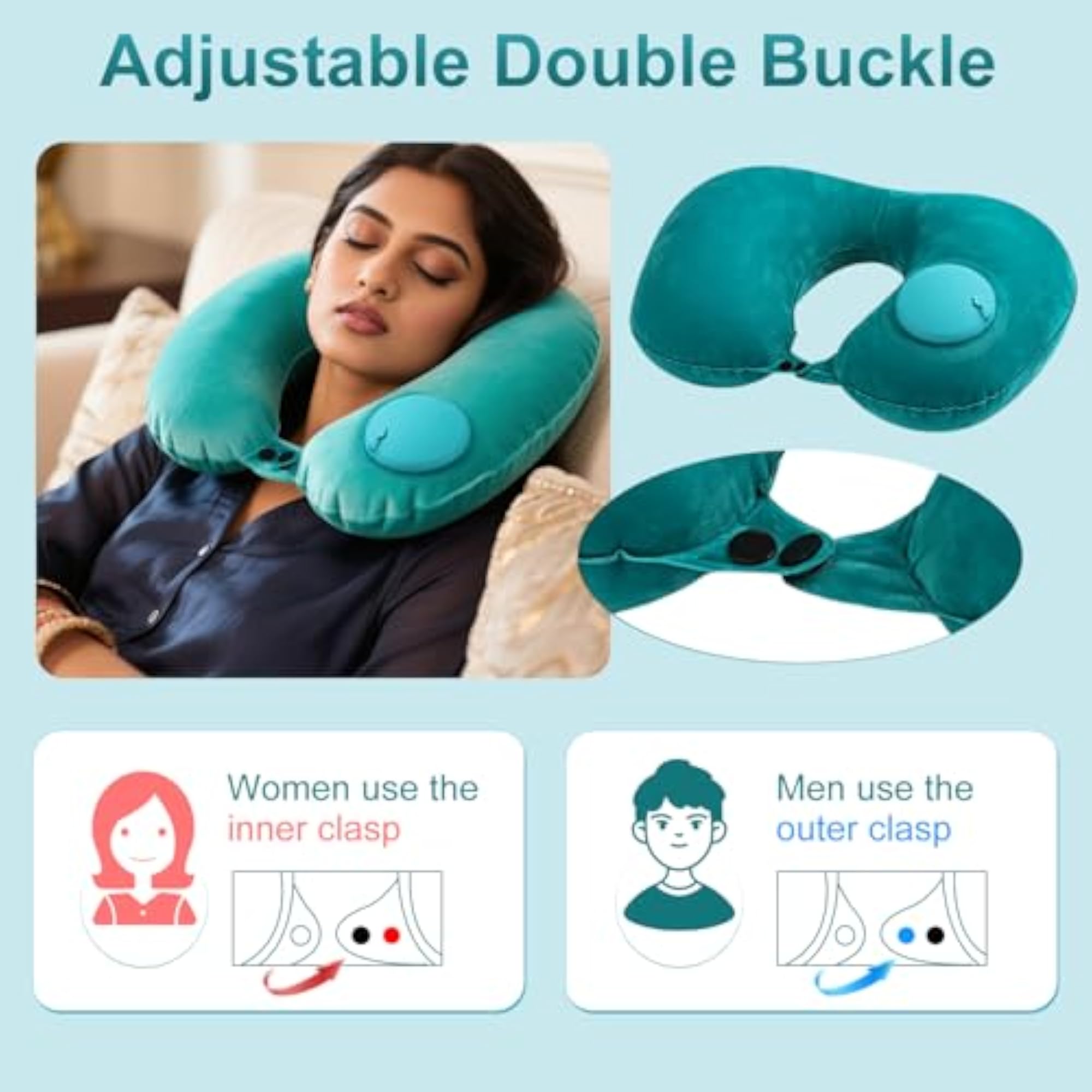 Inflatable U-Shaped Neck Pillow with Earplugs and Blindfold