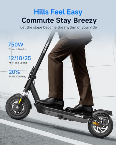 Image of ECOROAD Electric Scooter for Adults, 750W Motor & 25 MPH & 30-35 Miles Long Range, 8.5&10 inch Tires with Dual Suspension, Foldable Commuting E Scooter with App Control