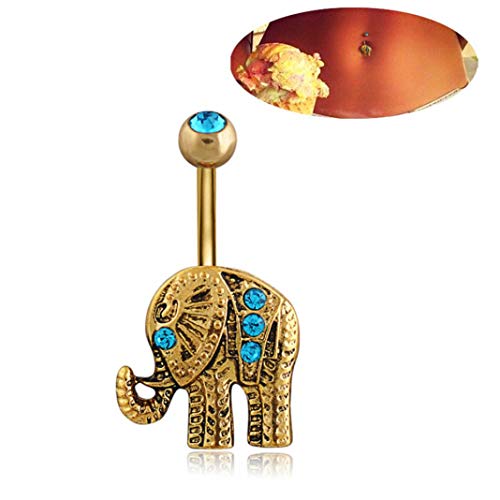 Ammzzoo111_Navel nail Stainless Steel Belly Button Navel Piercing Stud, Rhinestone Elephant Women Sexy Navel Belly Button Ring Body Piercing Jewelry - Golden