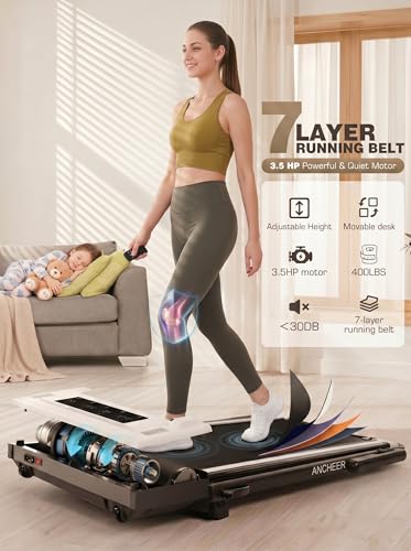 Image of ANCHEER Treadmill with 12% /15% Incline, Folding Walking Pad with Handle Bar, 320-450lb Capacity Under Desk Foldable 3.5HP Treadmills for Home /Office /Gym,Installation-Free