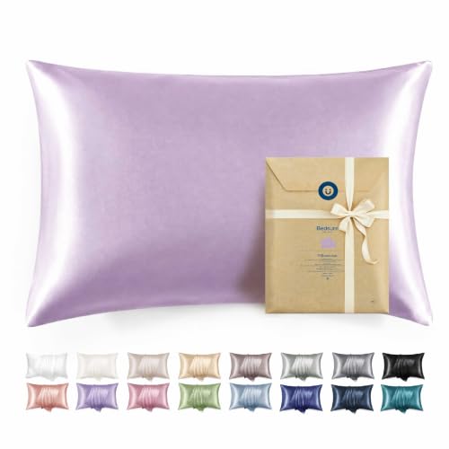 Image of Bedsure Satin Pillowcase with Zipper, Pillow Cases Queen Size Set of 2 | Similar to Silk Pillow Cases 2 Pack, Silky & Soft Pillow Covers for Hair and Skin, Gifts for Women, Lavender, 20x30 Inches