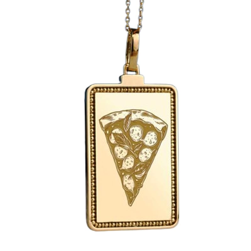 Collier pizza fait main en argent sterling 925 plaqué or haut de gamme