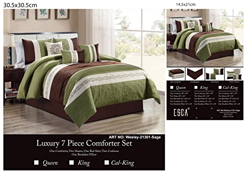 Grandlinen 7 Piece Sage Green/Beige/Brown Paisley Embroidered Bed In A Bag Luxury Comforter Set King Size Bedding #TOP7