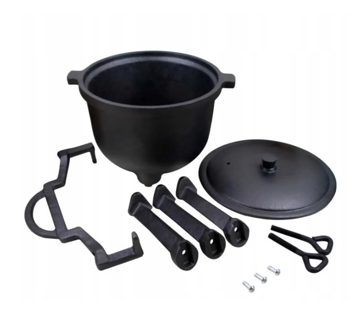 BDW Chaudron en fonte avec trois pieds, marmite de chasse hongroise, 8 litres, avec couvercle et pieds, chaudière de sorcière, marmite à griller Cauldron