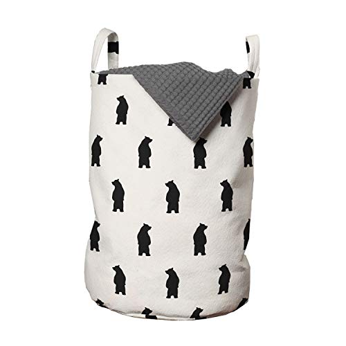 Ambesonne Animal Laundry Bag, Bear Silhouettes On Cream Background Abstract Simplistic Style Pattern Print, Hamper Basket With Handles Drawstring Closure For Laundromats, 13" X 19", Cream And Black #TOP10