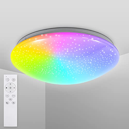 B.K.Licht - LED Deckenlampe mit Sternenhimmel, Fernbedienung, buntes RGB...