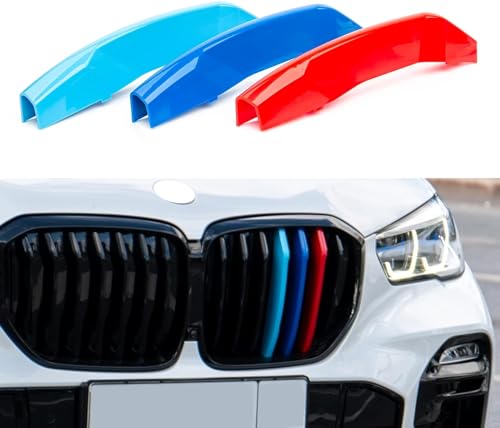 Image of M-Colored Tri Grille Insert Trims Strips, Front Center Kidney Grilles Compatible with 5 Series E60 525i 528i 530i 535i 540i 545i 550i M5 2004-2010 (11 Beam Bars)