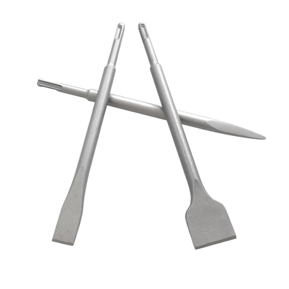 Ensemble de burins robustes pour marteau – Forets à percussion pointus et plats en acier pour béton, carrelage et pierre