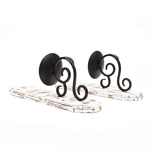 Winlay Wall-Mount Candleholders | Wood Candle Holders | Floating Shelves | Wall Mounted Rustic Pillar Candle Sconce Set Of 2 Antique White /Black #TOP3