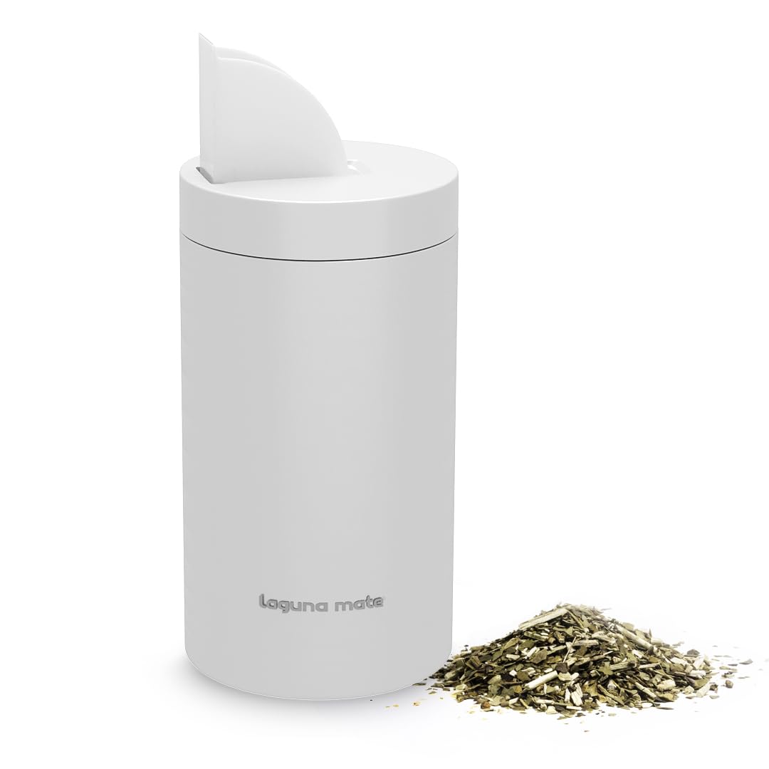Laguna MateYerbero Yerba Mate Container with Easy to Open Twist Cap and Pour Spout - Container for Sugar and Coffee Dispenser - Yerbero Para Mate - Yerbera de Mate (White)