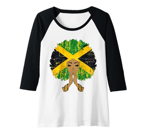 Mujer Jamaican Flag Black Woman Melanin Queen Afro Gift Camiseta Manga Raglan