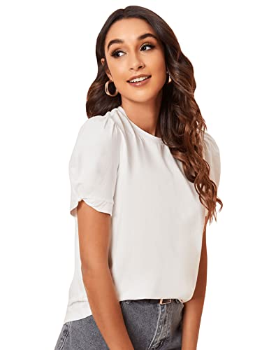SweatyRocks Women's Summer Short Puff Sleeve Tee Top Round Neck T-Shirt4