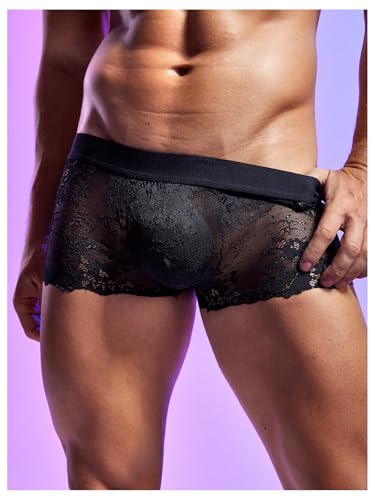 SweatyRocks Men's Sheer Mesh Floral Lace Boxer Briefs Mid Rise Breathable Underwear4