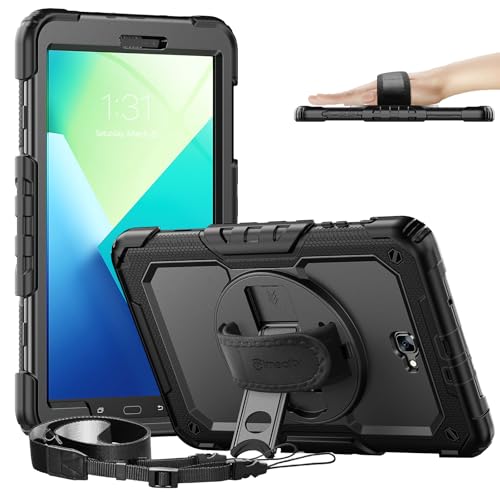 Timecity Case for Samsung Galaxy Tab A 10.1 inch 2016 Release, SM-T580 T585 T587, Heavy Duty Protection Case with Screen Protector, Stand, Hand Strap and Shoulder Strap - Black