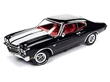 1970 Chevy Chevelle SS Tuxedo Black with White Stripes and Red Interior Hemmings Muscle Machines Magazine Cover Car (May 2011) 'American Muscle Series 1/18 Diecast Model Car by Auto World AMM1317