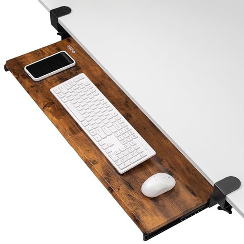Image of VIVO Vintage Brown Large 34 x 11 in Under Desk Keyboard Tray, MOUNT-KB15EN | Keyboard Tray for Typing, Slide Out Platform, Rustic, Extra Sturdy C-Clamp Mount System, Computer Drawer, Black Frame