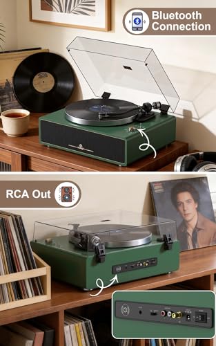Image of Turntable Record Player with Built-in Speakers, Vinyl Record Player Support Bluetooth Playback Auto Stop 33&45 RPM Speed RCA Line Out AUX in All-in-one Belt-Drive Turntable for Vinyl Records