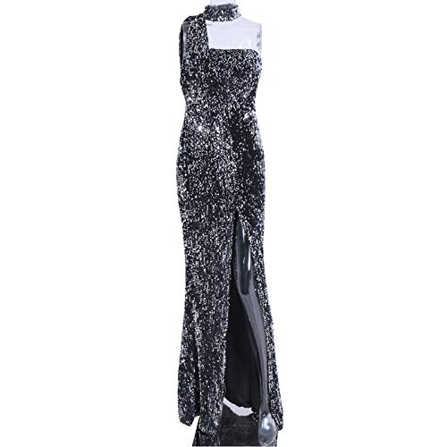 Preisvergleich Produktbild Langes Abendkleid, Paillette, einzelner Schultergurt, Backless, Schlank, für Party, Tanz, Party, Etc,Silber,M