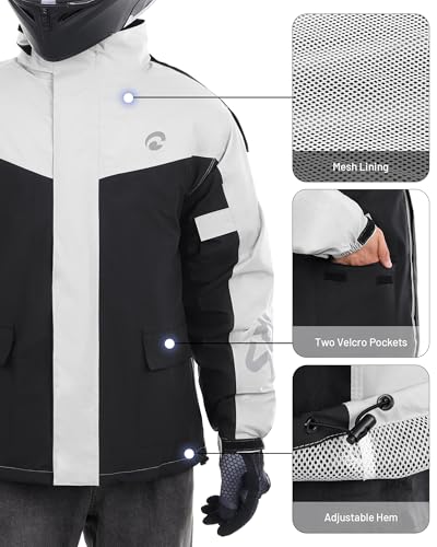 Oumurs Motorcycle Rain Suit For Men & Women Waterproof Motorcycle Rain Gear With Reflective Rain Jacket Pants Pants,Fishing Riding Golf Working Bike Hunting Camping Rain Coat Black Grey thumb #4
