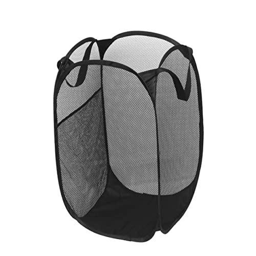 FONDOTIN 2pcs Mesh Popup Clothes Hamper Laundry Basket for Boy Girl Room College Dorm Travel Lightweight Sturdy Mesh Design Handles Black