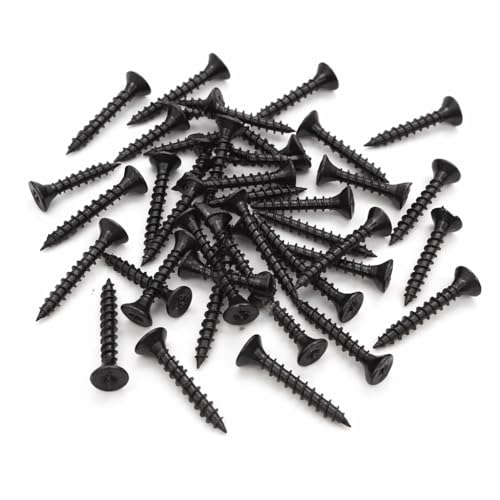 50 Pcs Black Wood Screws 3.5mm x 25mm Double Countersunk Phillips Head Multi-Purpose Screws for Wood Drywall Plasterboard Organic Materials