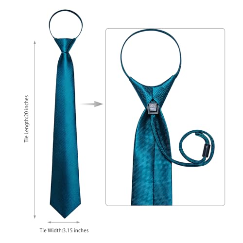 Image of DiBanGu Silk Zipper Ties for Men,Paisley Solid Plaid Pre-tied Tie and Pocket Square Cufflinks Set Formal Adjustable Necktie