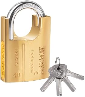 Heavy Duty Padlock High Security Brass Closed Shackle Padlock with 4 Keys Used for Warehouse, Container, Garage, Shutter, Storage Units, Sheds, Garages, Fences (40mm)