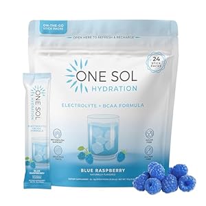 One Sol BCAA & Electrolyte Powder for Hydration & Energy, All-Natural Formula, 100% Vegan, Non-GMO, Gluten Free & Soy-Free, Promotes Muscle Growth & Recovery, Natural Blue Raspberry Flavor