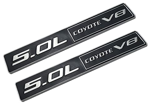 Image of 2X 5.0L Coyote Emblems, 3D Trim Fender Hook Trunk Badge Decals Stickers (Black-Silver)