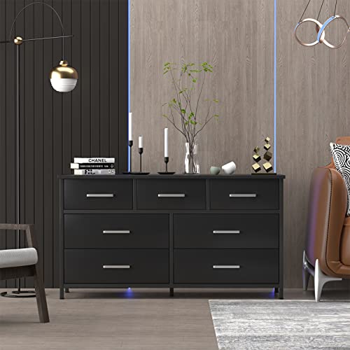 Ikeno 7 Drawer Dresser, Industrial Wood Storage Dressers & Chests Of Drawers With Sturdy Steel Frame, Storage Dresser For Bedroom Wood #TOP7