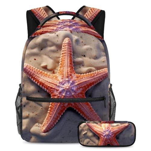 Trousse à crayons et cartables grande capacité Ocean Coast motif étoile de mer rose
