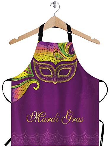 Wondertify Greeting Card Apron,Dotted Carnival Mask In Yellow And Decorative Colorful Lace Bib Apron With Adjustable Neck For Men Women,Suitable For Home Kitchen Cooking Waitress Chef Grill Apron #TOP15