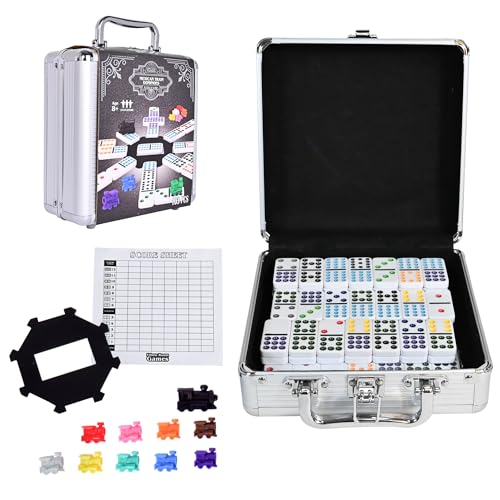 Sunny Days Entertainment Elbow Room Games Double Twelve Dominoes Set with 91 Dominoes, 10 Trains, Starter Piece, Storage Tin – Perfect for Mexican Train, Block, and Draw – for 2-8 Players