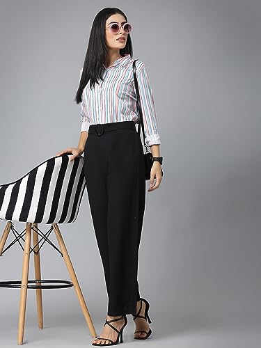 Image of Style Quotient Women Beige White Stripe Printed Formal Shirt