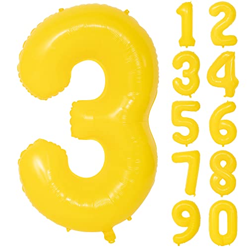 40 Inch Yellow Number 3 Foil Balloon Lemon Yellow Digital 3 Balloon