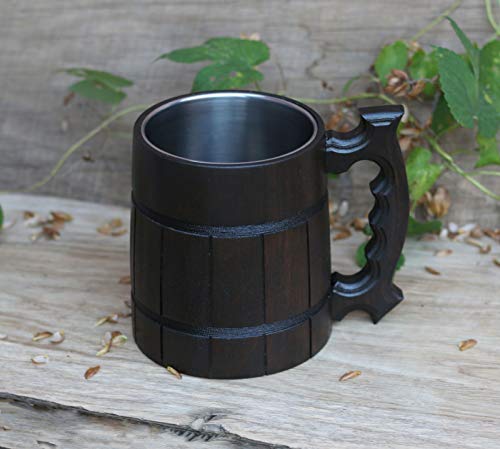 Etno Motif Wooden Beer Mug with Metal Insert - 30 oz Capacity. Wooden Beer Mug with Metal Insert - Great Gift for Dad on His Special Day!