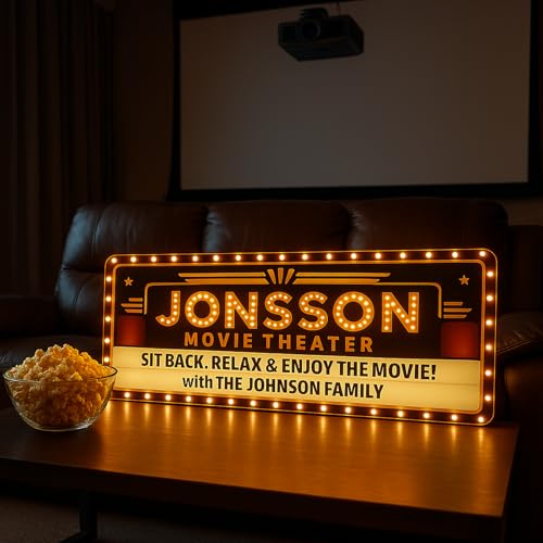 Custom Movie Theater LED Marquee Sign, Personalized Name Bottle Service Sign for Home Theater, Customized Family Name Light Up Marquee for Cinema, Movie Night, Entrance Decor (Home Theater #2)