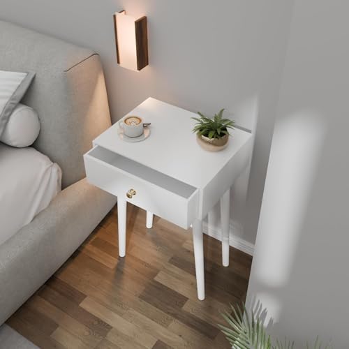 Image of End Table with Storage Rack Wooden Nightstand Bedside Table Storage Bookcase Nightstand Side End Table Living & Bed Rooms (Full White)