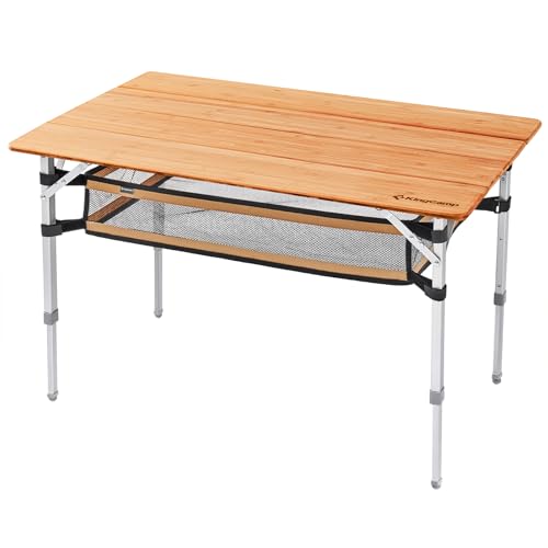 KingCamp Campingtisch Bambus Klapptisch höhenverstellbar...