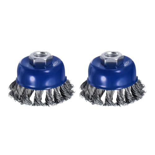 Image of 2 Pcs Twisted Knotted Wire Cup Brush for Angle Grinder - [2-3 /4 Inch] for Paint Stripping Cleaning Rust Duty Abrasive, M14x2.0 Threaded Arbor, .020 Carbon Steel Wire, Blue